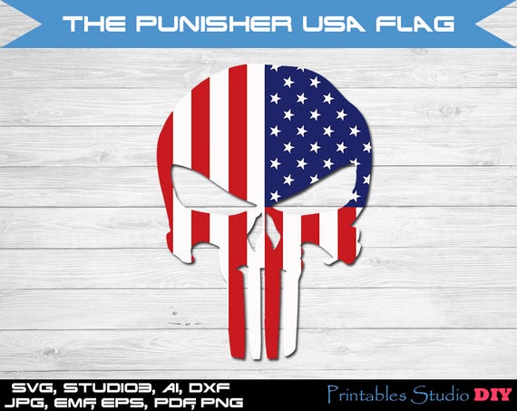 Download Punisher USA Flag cuttable Cricut Design Space Silhouette