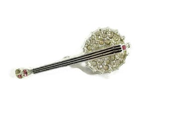 Vintage Banjo Brooch, Silver Banjo Brooch, Banjo Jewelry, Rhinestone Banjo Brooch, Vintage Brooch, Vintage Jewelry, Music Brooch