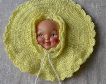 Vintage Crochet Doll Toilet Paper Cover Bathroom Decoration Creepy Yellow