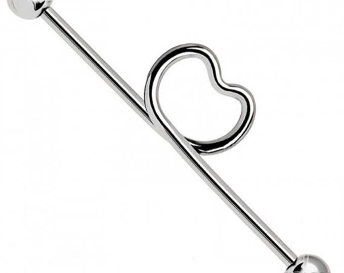 316L Surgical Steel Heart Industrial Barbell with Balls