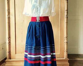 1950s st michaels skirt red white and blue nautical look, size M