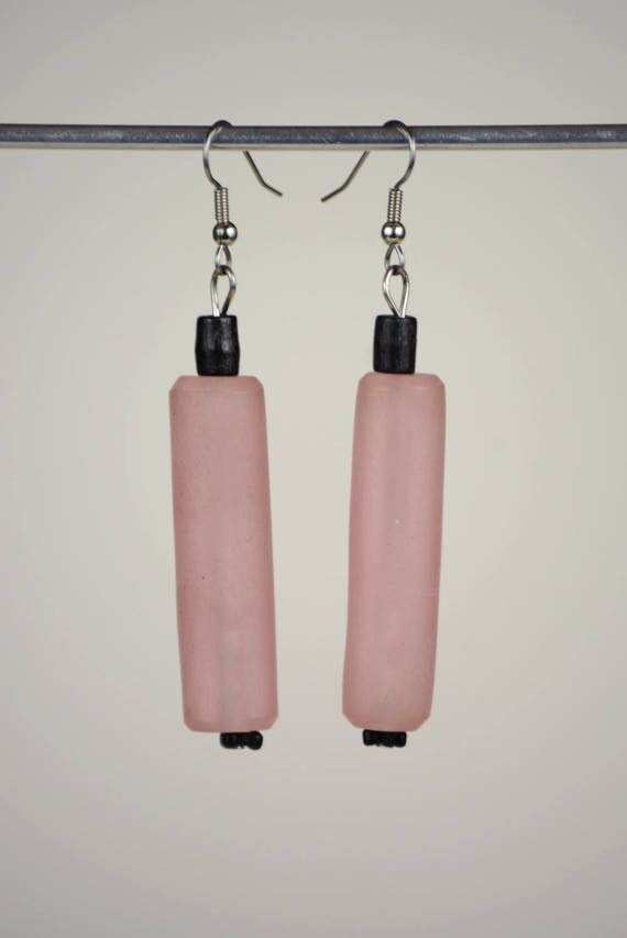 RR#109 Soft Pink Resin Tube Drop Earrings