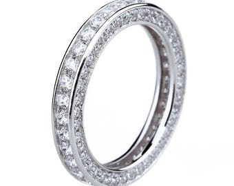 Silver Eternity Ring, Wedding Band, Cubic Zirconia Ring, Sterling Silver Ring, CZ Ring, Stackable Ring, DIY Women Band Ring Silver Jewelry