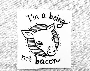 Vegan Stickers (Being Not Bacon) / Black and White / 24 Stickers