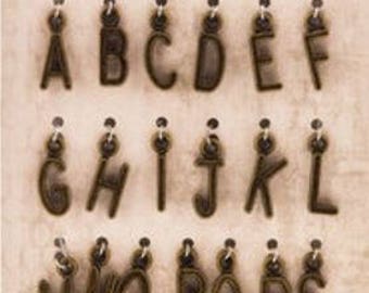 The Paper Studio | Spare Parts | Alpha Charms - 26 PC | Choose Antique Gold or Copper