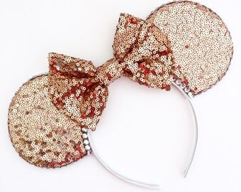The Full Sequin (Rose Gold) - Sequin Mouse Ears Headband CHOOSE YOUR BOW