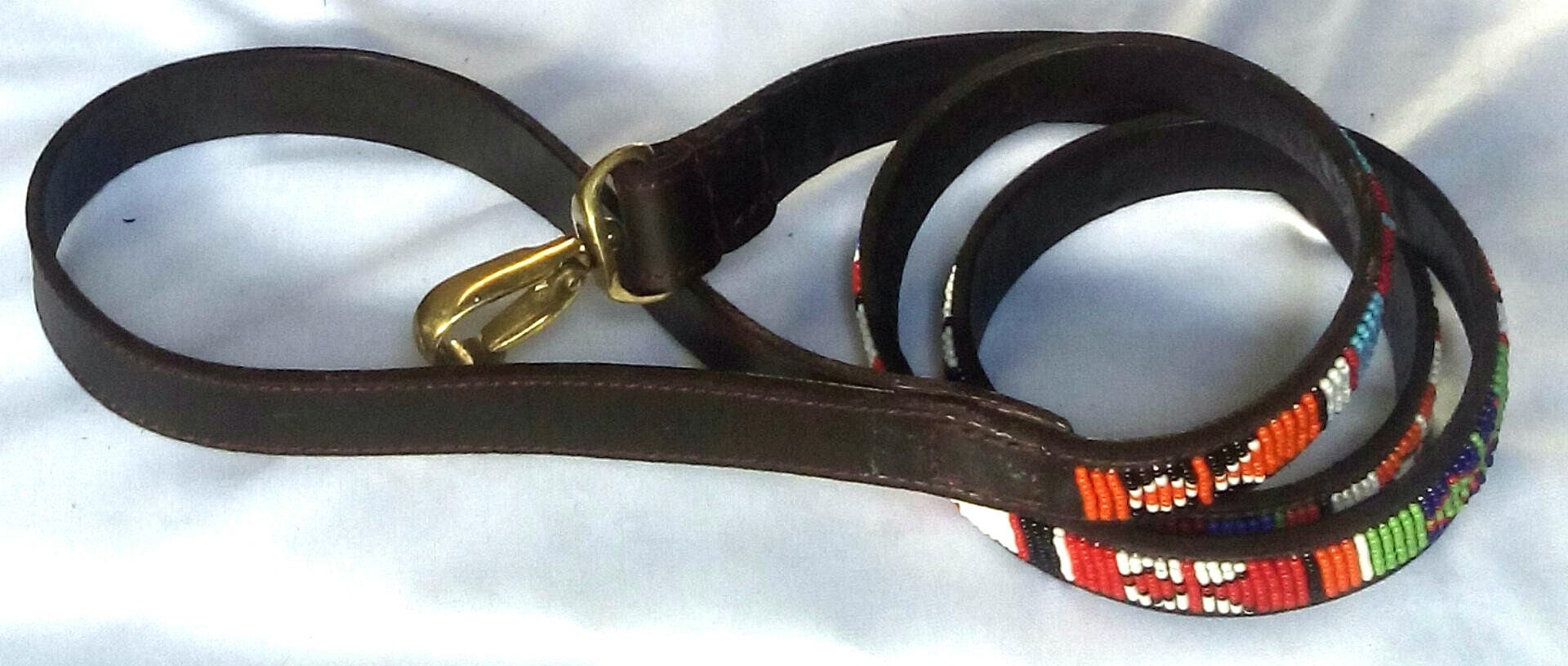 Leather Dog leash Dog lead Beaded dog leash Handmade dog