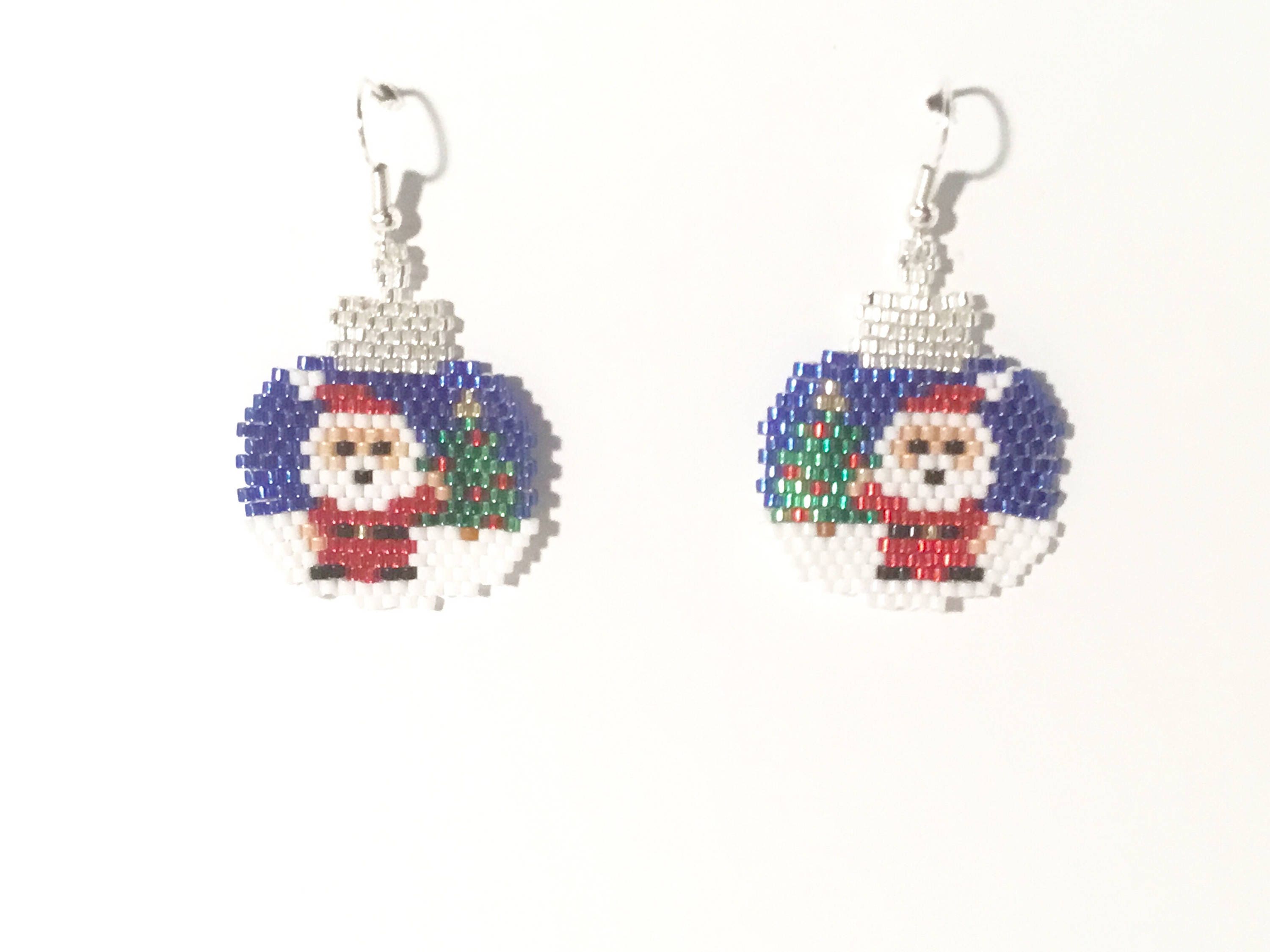 Seed bead earrings Beaded earrings Santa unique Christmas