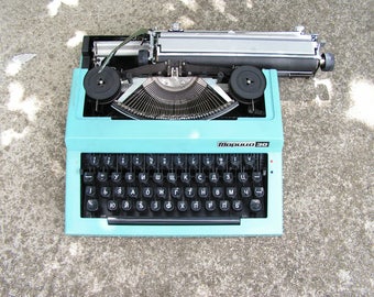 Vintage Working Typewriter Maritsa Blue Portable Typewriter Original Case