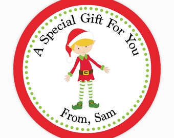 Elf stickers, custom Christmas gift stickers, kids gift tags, 2 inch or 3 inch round stickers, holiday gift labels, holiday stickers - boy