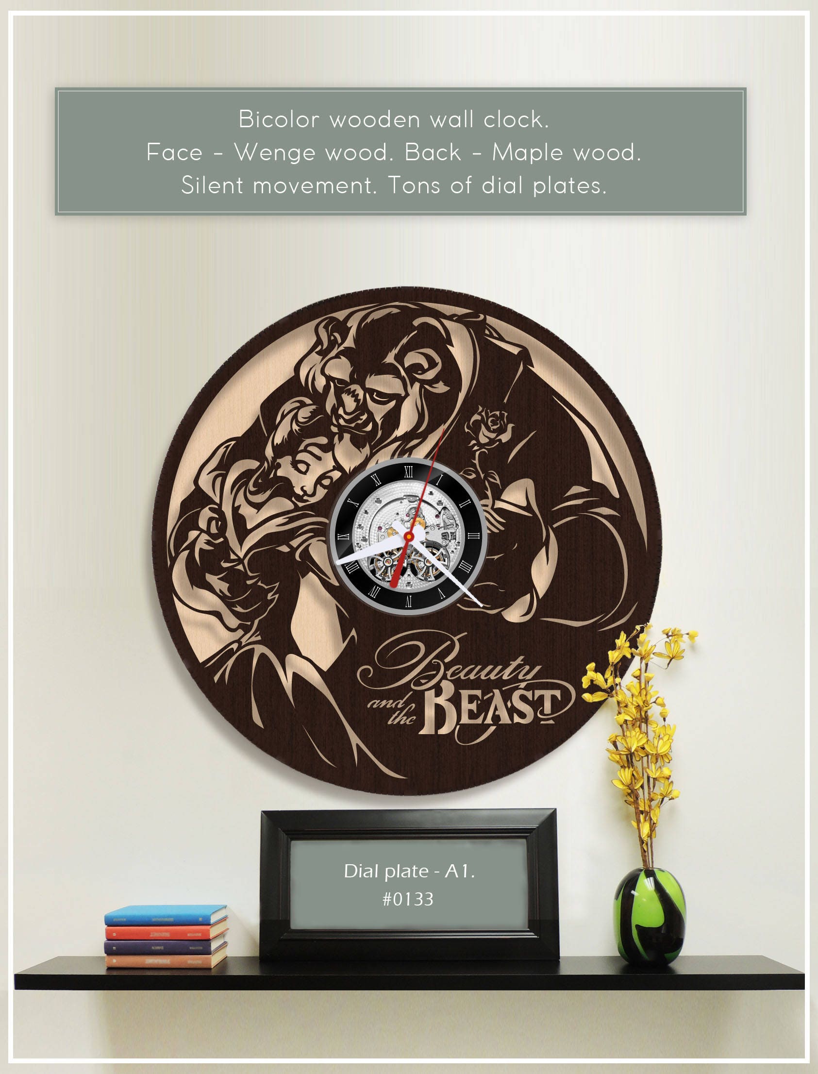 Beauty and the Beast Wooden Clock Disney Clock Plywood
