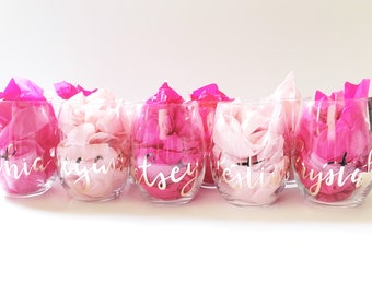 Personalized Stemless Wine Glasses | Bridesmaid | Gifts | Personalized | Custom | Gold | Copper | Glitter | Wine | Barware | Wedding