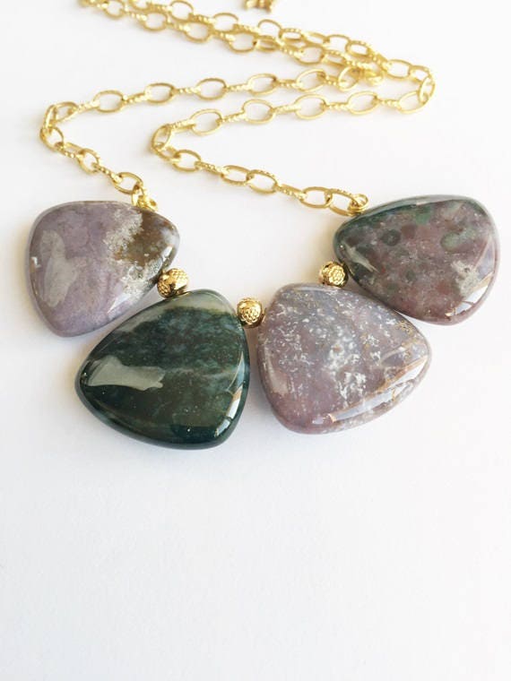 Rare Stone Moss Agate Necklace Agate Necklace Agate Gold