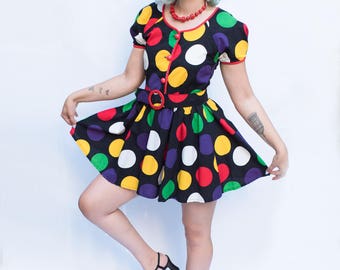 1980's Polka Dot Novelty Print Mini Dress