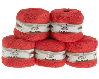5 x 50 g Knitting yarn bamboo of by VLNIKA, #313 raspberry Red