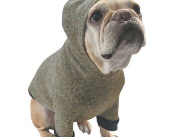 Fleece Lined Dark Grey/Black Heathered Sweater Dog Hoodie - French Bulldog Clothing