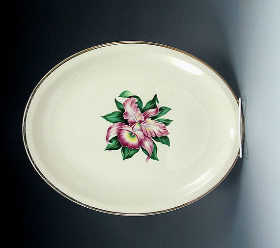 Orchid Platter Paden City Pottery 14 Gold Cream