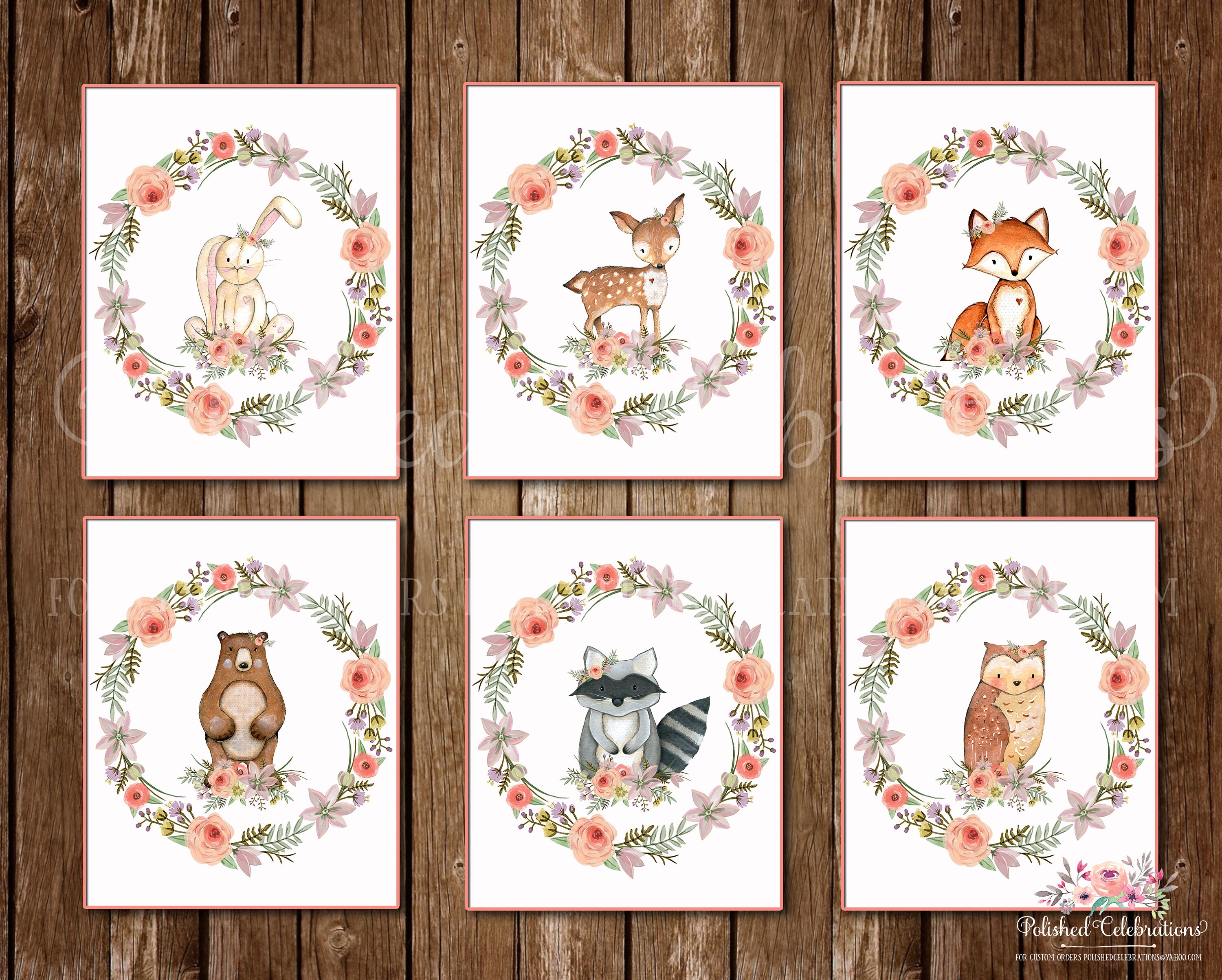 Boho Woodland Animals Set / 8x10 Coral Nursery Art / Printable