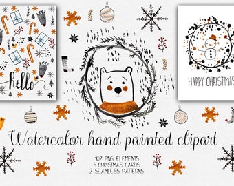Watercolor Christmas Clipart. Christmas Clipart, Watercolor Clipart, Treats Digital Clip Art, Unique Holiday Printables. card template,