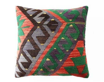 Turkish Kilim Pillow, Violet Kilim, Deco Pillow, Boho Pillow, Nomadic Pillow, Ikat Pillow, Suzani Pillow, Kilim Pouf 50 x 50 cm / 20" x 20"