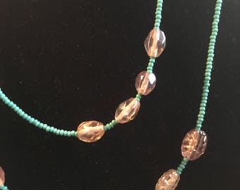 Turquoise and vintage AB lavendar glass beaded wonder