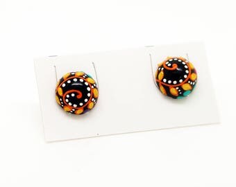 10MM Handpainted Wood Flower Earrings, Flower Jewelry, Wearable Art FREE SHIPPING