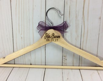 Laser engraved hanger, wedding hanger, bride hanger, personalized wood hanger