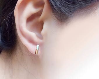 10mm Doublecolor Simple Square column Sterling Silver / 925 Silver Stud Earrings, Column (SE052)