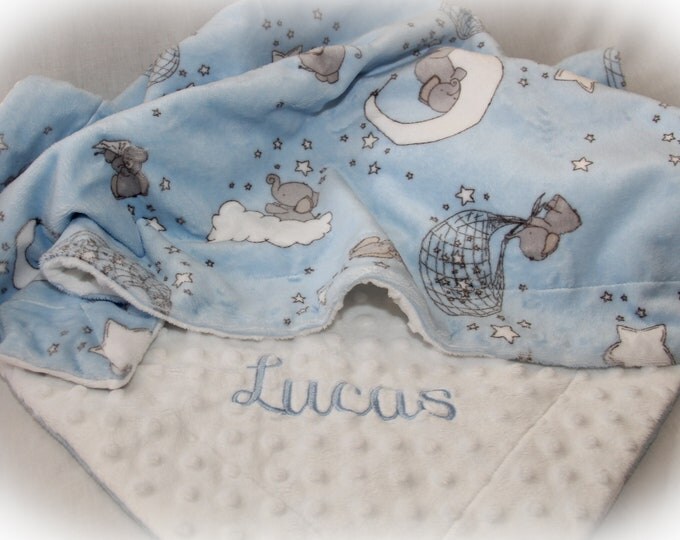 Personalized Baby Boy Blanket - Elephant Baby Blanket Boy - Blue Elephant Baby Shower - Elephant Baby Gift - Custom Baby Blanket - Minky