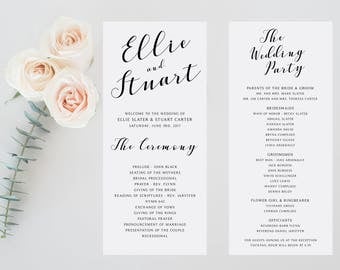 Printable Wedding Ceremony Program, Printable Wedding Program, Minimalist Modern Simple Wedding Printable, Customized For You, 4x9"