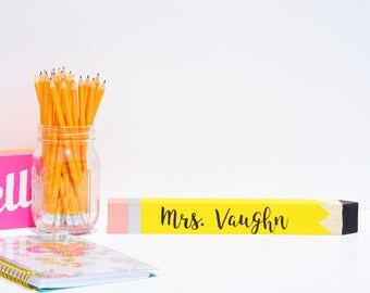 Teachers Gift, Personalized Wood Pencil, Name Plate, Desk Accesory