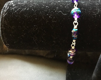 Blue Bead and Silver Link Bracelet