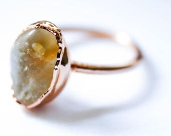 Rose Gold Citrine Ring - Raw Crystal Ring - Copper Ring - Rough Crystal Ring - Boho Ring For Her - Electroformed Ring - November Birthstone