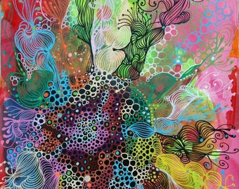 Abstract painting, painting made with poscas and acrylic painting titled "Last day".