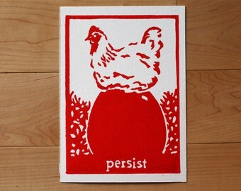 Persist, Handmade, Linocut Print, Resistance, Women's March, Hen, Chicken Decor, Chicken Art, Chicken Print, Fresh Egg, She Persisted