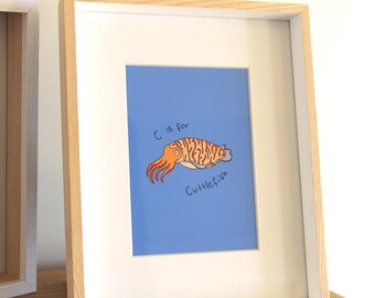 C is for Cuttlefish, Cute Educational Alphabet Digital Print