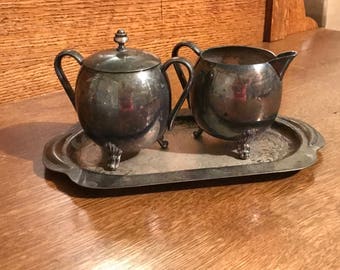 Vintage Silverplate Sugar and Creamer Set on Tray