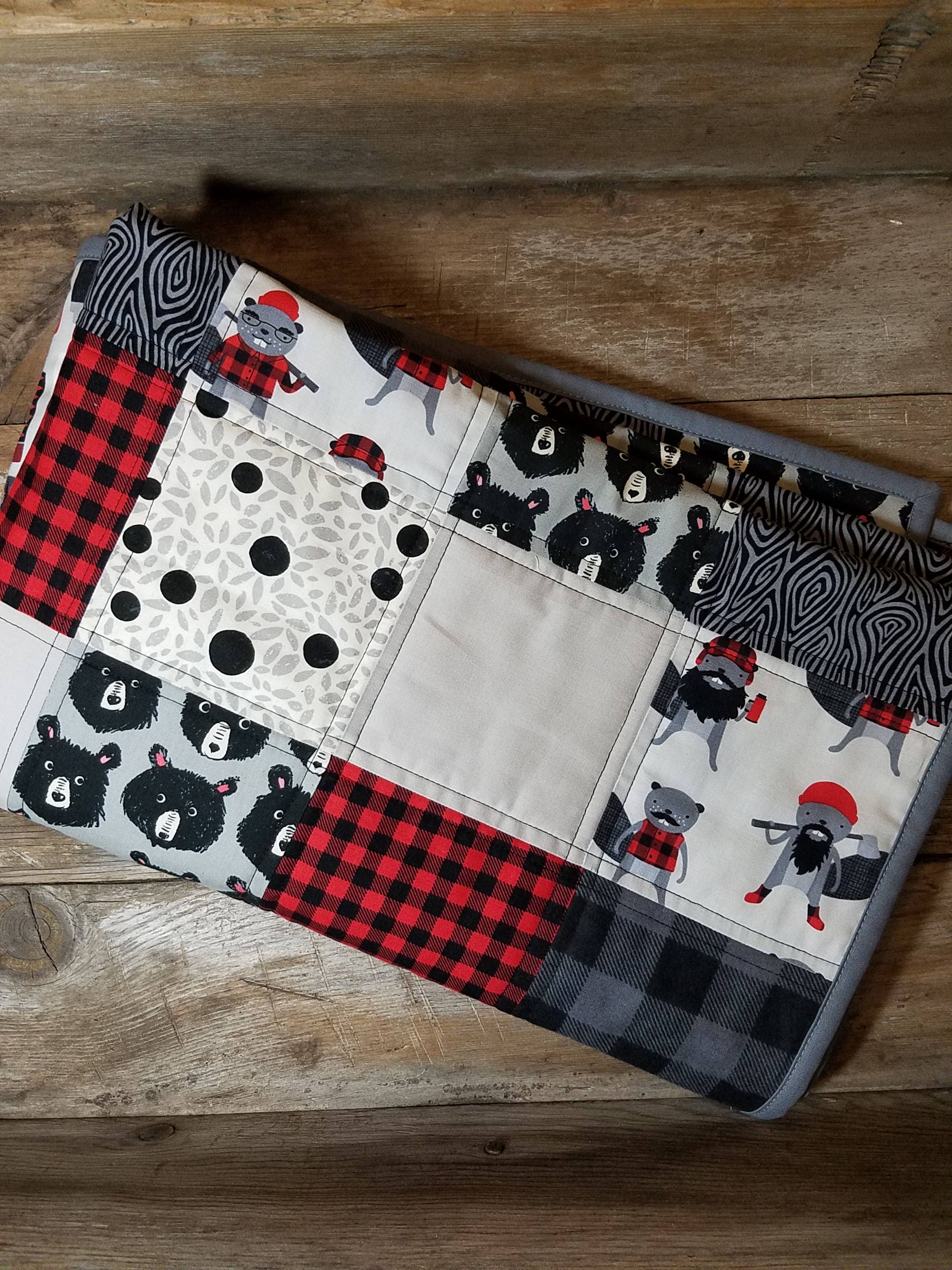 Modern Hipster Beaver Quilt Lumberjack Baby Boy Blanket Red