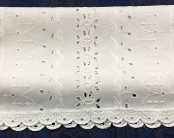 Vintage Table Runner Dresser Scarf White Eyelet with Leaves - 2 available