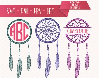 Dream Catcher svg cut files, Dream catcher monogram frame, Mandala feathers svg cut file, Dream catcher designs svg, Dreamcatcher Clipart