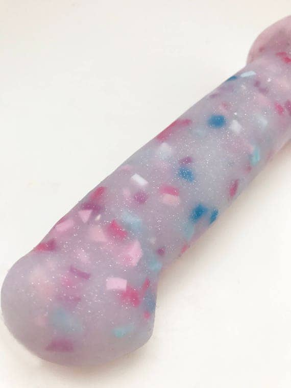 Cotton Candy Pink Confetti Dildo Adult Toy With Silicone