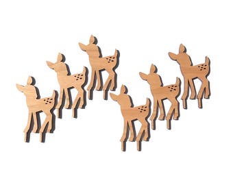 6 x deer fawn cupcake toppers in cherry wood