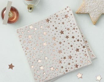Rose Gold Star Foiled Napkins, Christmas Holiday Season Napkins, Baby Shower Tableware, Wedding Tableware, Birthday Party Napkins, 20 Pack