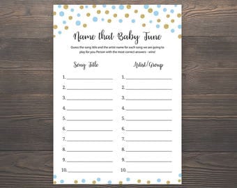 Blue and Gold Baby Shower Games, Name that Baby Tune, Name that Baby Song, Name that Song Game, Boy Baby Shower, Printable Shower Game, GB5