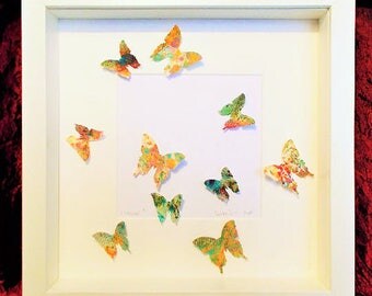 Butterflies painting, handmade paper, butterfly art, handmade butterfly, wall butterflies, butterfly 3 D, wall decor, acrilic colors,