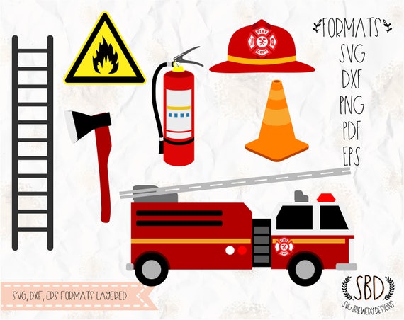 Fireman fire truck svg layered png dxf Eps for cricut