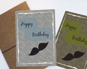 Printable Happy Birthday Card for him. 2 designs in 1. PDF and JPEG, + digital paper for the envelope. Serious dad, serious guy.