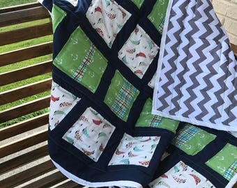 Baby Quilt Handmade - Navy and Green baby quilt, baby quilt, boy quilt, nursery bedding, baby bedding, baby shower gift, baby quilt for boy