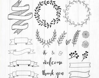 INSTANT DOWNLOAD - Hand Drawn Floral Wreath Svg, Floral Wreath Monogram, Laurel Wreath Svg, Hand Drawn Leaf Clipart, Floral Wreath Svg Files