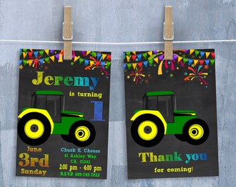 Tractor Invitation, John Deere Invitation, Tractor Invite, Boy's Birthday, Tractor Invitations with Free Thank You Card, Personalized JPEG